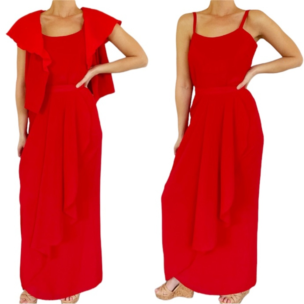 Vintage red handmade matching three-piece formal skirt set size small
